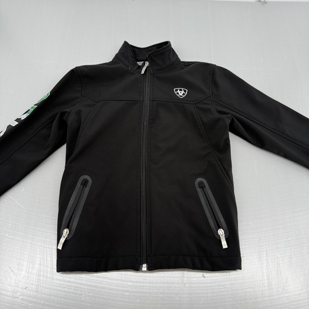 Ariat Boys Black Softshell Jacket Mexico Flag Logo Full Zip Size L 12/14